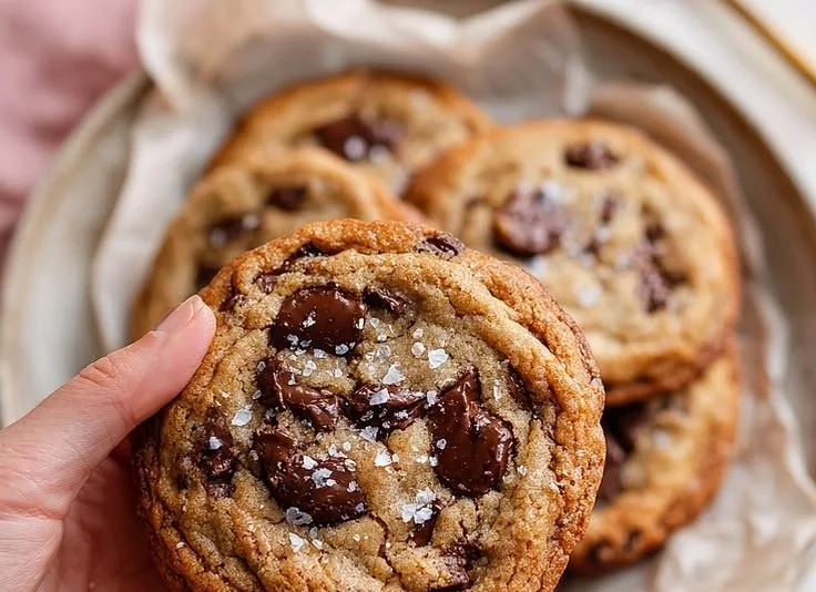 Close-up of soft banana bread chocolate chip cookies on a plate