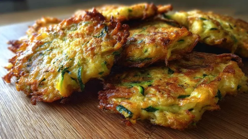 Deliciously crispy zucchini-carrot fritters served on a plate.