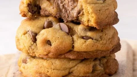 Delicious thick chewy chocolate chip cookies on a plate