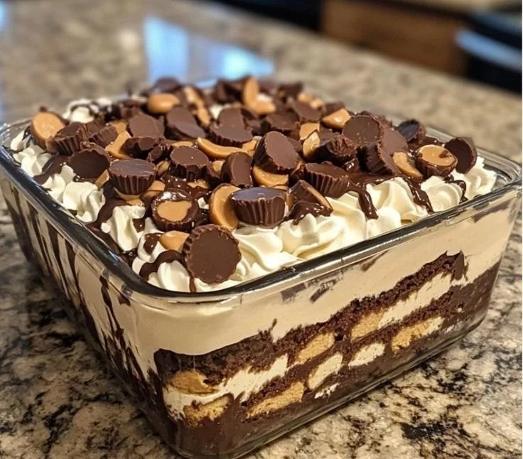 No-Bake Peanut Butter Chocolate Bars topped with chocolate and peanuts
