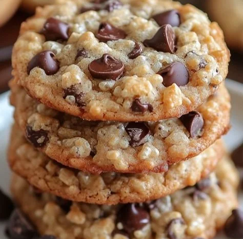Delicious Rice Krispie Chocolate Chip Cookies on a plate