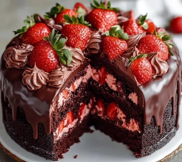 Strawberry and Chocolate Shell Cake