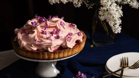 Strawberry Meringue Rhubarb Cream Tart
