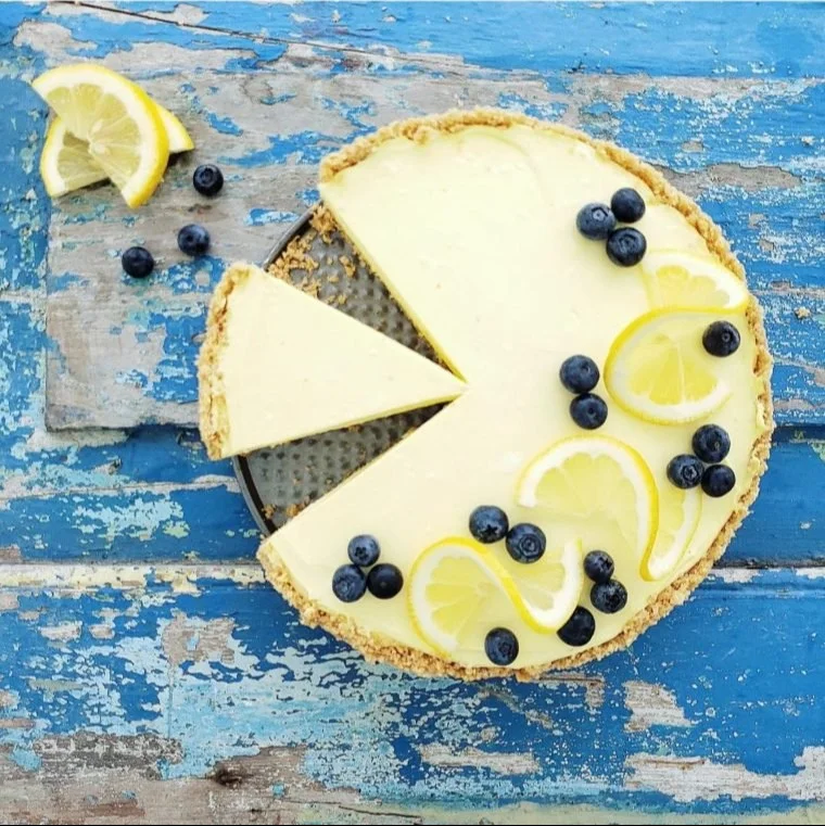 Creamy no-bake lemon cheesecake served on a plate