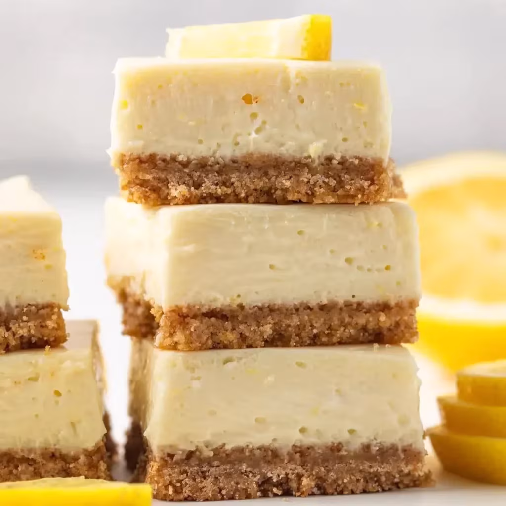Home 9 Simple lemon cheesecake bars with a graham cracker crust and lemon topping