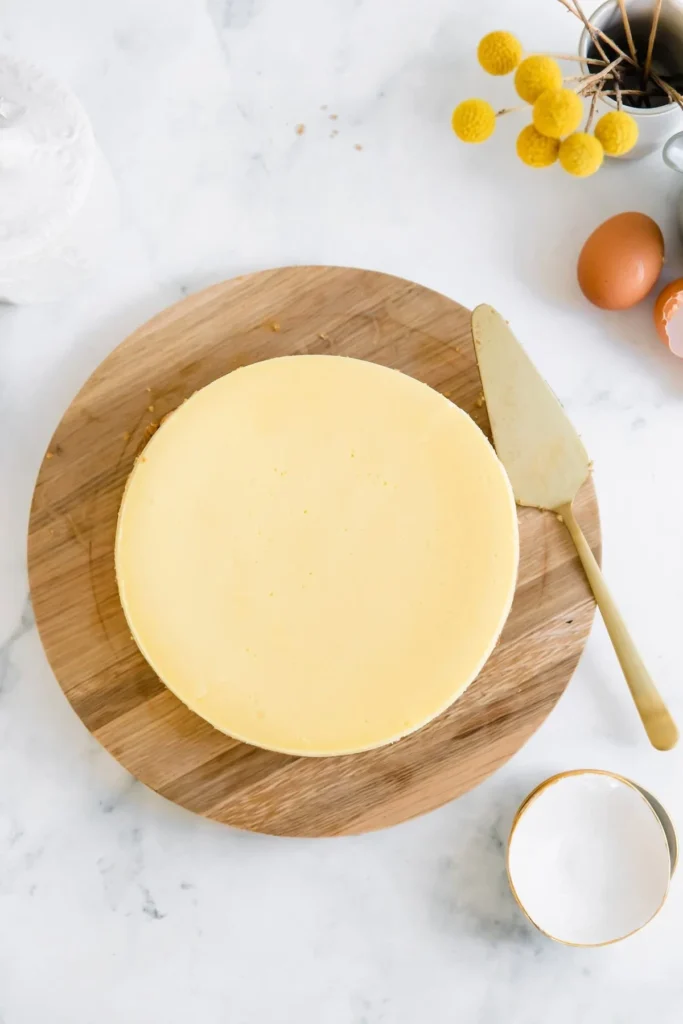 Deliciously creamy classic New York cheesecake slice on a plate