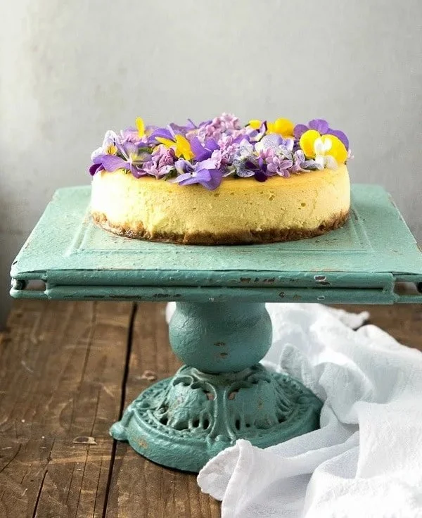 Creamy Lemon Cheesecake with Vanilla Wafer Crust 4 Creamy lemon cheesecake with a crunchy vanilla wafer crust on a dessert plate.